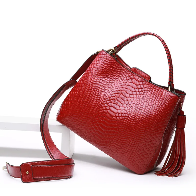

Brand Genuine Leather women's handbag Luxury ladies shoulder bags serpentine large Female red tote messenger bags torebka damska