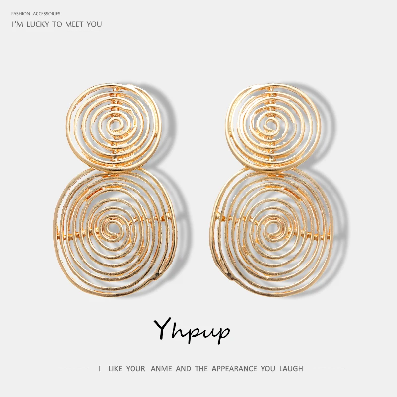 

Yhpup Charms Round Hollow Metal Drop Earrings Trendy Punk Spiral Dangle Earrings Boucle D'oreilles Pour Les Femme Party Gifts