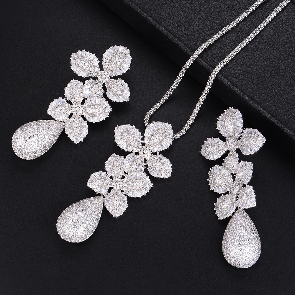 

GODKI 69mmLuxury Leaf Flower Water Drop Women Wedding Cubic Zirconia Choker Necklace Earring Dubai Jewelry Set Jewellery Sets