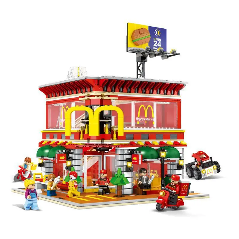 

compatible Legoinglys LED Light McDonalds Restaurant 4 in1 architecture City Street View Block Bricks Toys For Children Gift