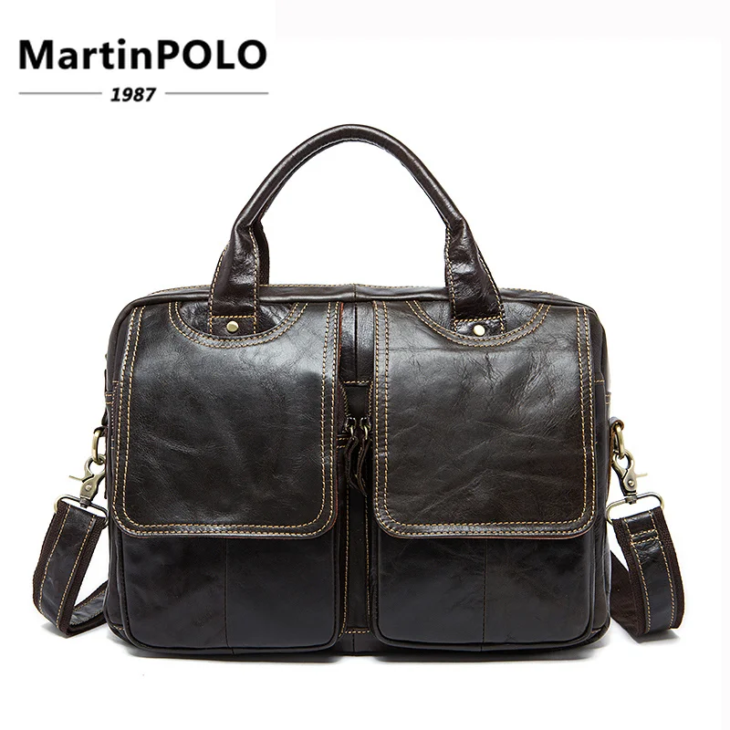 

2019 Men's Briefcases Men's Leather Male Man Laptop Bag 14inch Business Messenger Bags Men Shoulder Bags Genuine Leather MLT8002