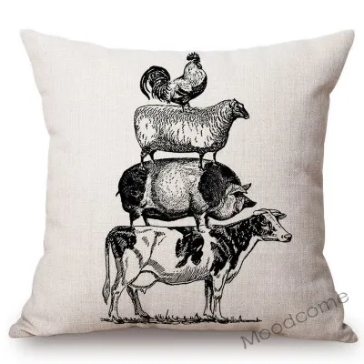 Nordic Farm Animals Sweet Farm Life Rule Principle Letter Art Sofa Throw Pillow Case Retro Cotton Linen Car Pillow Cushion Cover - Цвет: T218-14