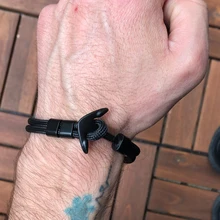 Kotwica bransoletka mężczyźni urok Survival Rope Chain bransoletki Paracord moda czarny kolor kotwica bransoletka męska dopasowana bransoletka Metal Sport haki
