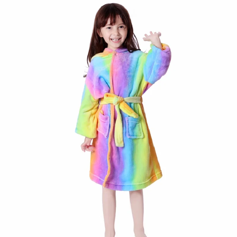 Фланелевые купальные халаты с капюшоном для маленьких мальчиков и девочек, банный халат ночная сорочка, пижамы, одежда для сна Детская домашняя одежда