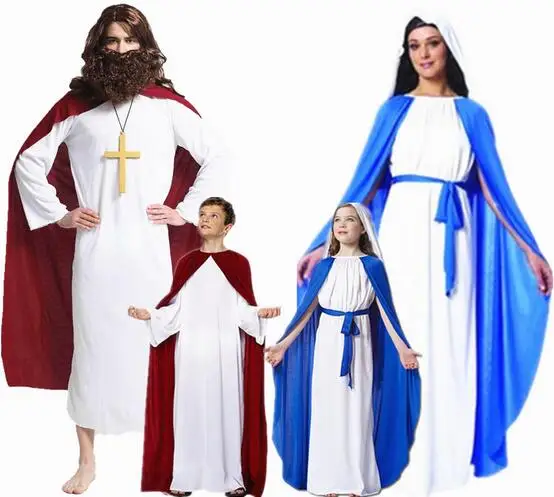 

2017 Halloween Party Cosplay Costume Children Adults Roman Greek Clothing Jesus The Virgin Mary Nun Robes Dress Family clothing