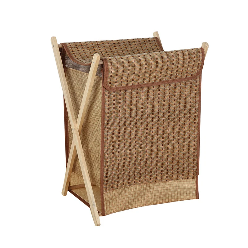 Household Folding Bamboo Frame Laundry Hamper Clothes Storage Basket Binin Bags & Baskets from