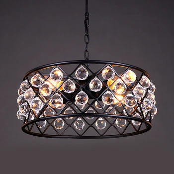

Loft American Crystal Pendant Lamp Retro Iron E27 LED Droplight Creative Country for Living Room Restaurant Bar Shop Art Lamp