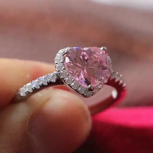 pink heart shaped diamond ring