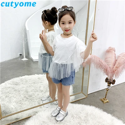Cutyome/футболки для девочек-подростков одежда для малышей хлопковая футболка с короткими рукавами и оборками в стиле пэчворк для девочек футболки для девочек 9, 12 лет - Цвет: white ruffle t shirt