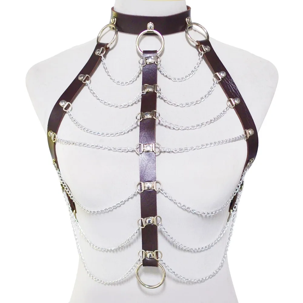 2 Colors Sexy Women Black Brown Rivets Leather Bondage Straps Bra Body