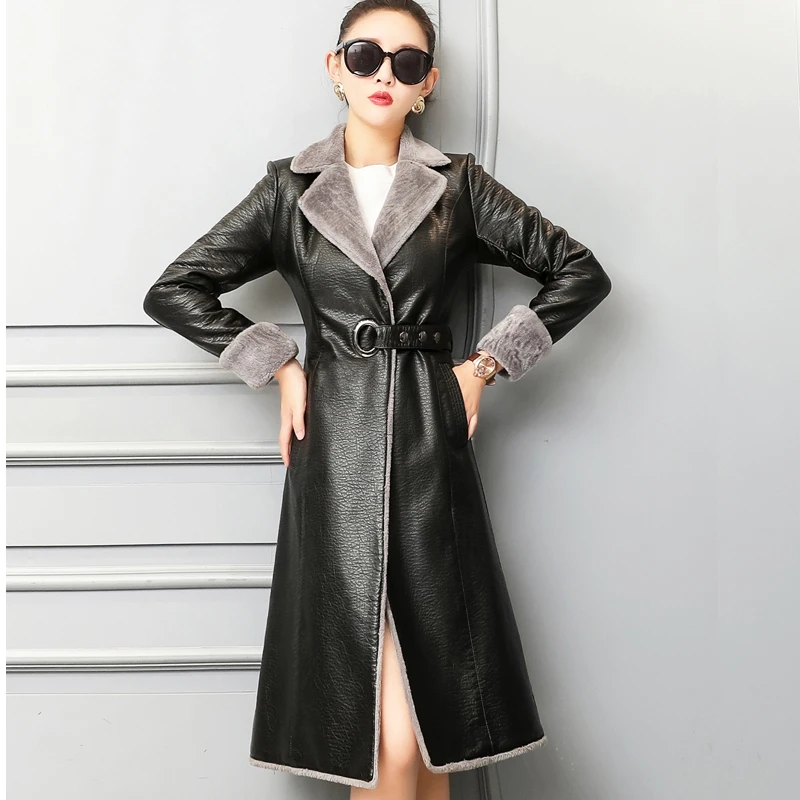 

Genuine Leather Women Winter Coat Turn Down Collar Long Outwear Coat Natural Sheepskin Lamb Cashmere Women Overcoat M-4XL G761