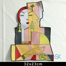 32*23 cm Red Lip Female Embroidery Patches Abstract Woman Pattern DIY Patchwork for Embroidered Clothing Dress Fabric Accessory black rose embroidery pattern patchwork design dress
