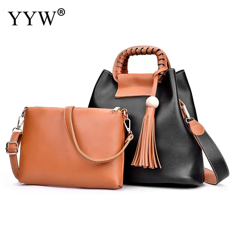 

2 PCS/Set Soft PU Leather Handbags Women Bag Set Famous Brands Shoulder Bag Lady Messenger Crossbody Bags Womens'Pouch 5 Colors