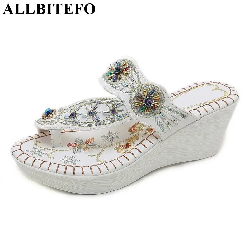 

ALLBITEFO brand women slipper Summer high heel beautiful string bead high quality comfortable flip flops open toe slipper