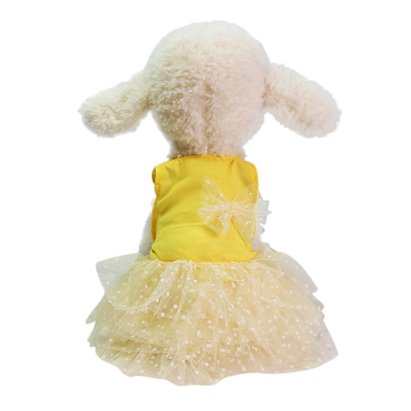 Pet шифоновое платье-майка; сезон лето собака, кошка, принцесса платье в горошек пряжи; многослойные юбки-пачки с Ползунки для новорожденных свадьбы Dressfor Тедди Йорки чихуахуа - Цвет: Цвет: желтый