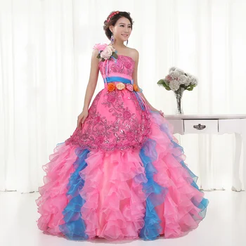 

Free ship light blue and pink ruffled ball gown carnival ball gown princess Medieval Renaissance queen cosplay Victoria dress