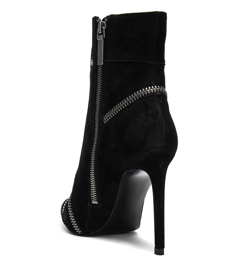Bout Talon Dames Grande Chaude Gros Pointu Fermeture Suede Haute Chaussons Femmes Black Noir Cheville Stiletto Éclair 2018 Doublure Taille En Faux Bottes XaxIwEq7f