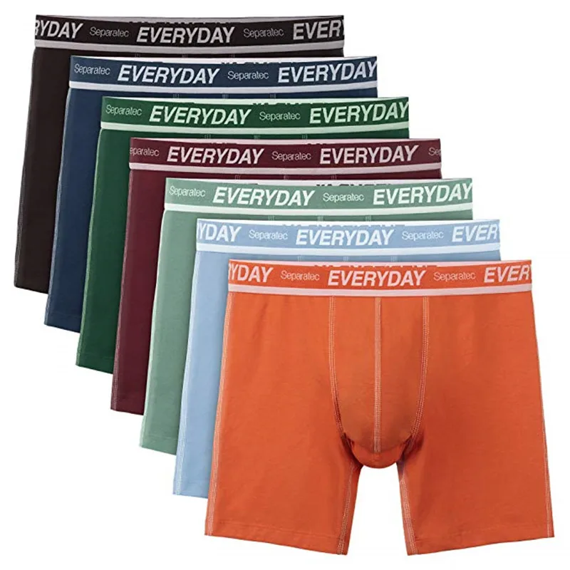 David Archy/Separatec Brand Sexy Gay Long Boxers for man 7 PACK COMFORTABLE COTTON DUAL POUCH SCROTUM FLY MEN'S UNDERSHORTS | Мужская