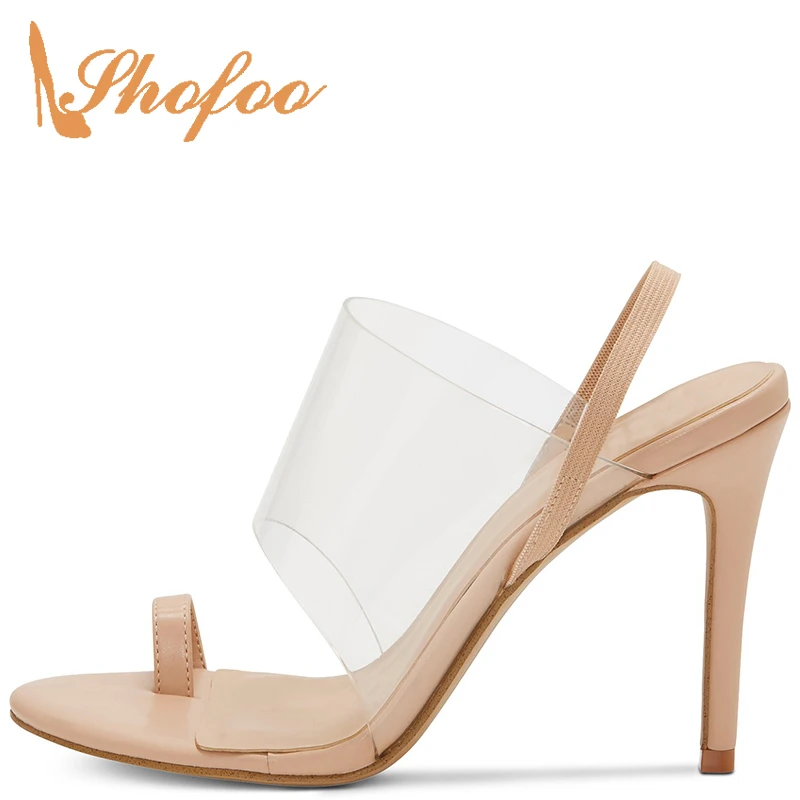 

Summer PVC Nude Black Stilettos Ankle Wrap Sandals Woman High Thin Heels Large Size 11 12 Ladies Clear Dress Shoes Fashion 2021