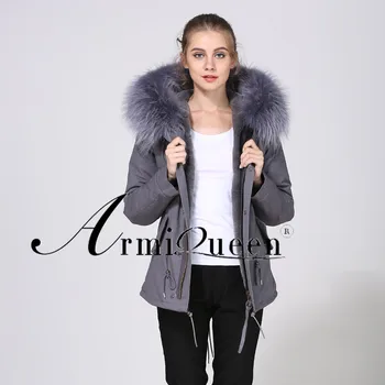 GĂŒnstige 2018 Meifng Marke Grau Furs Parka Frauen Winter Baumwolle Shell Tops GefĂ€lschte Pelz Jacke Mit Abnehmbarer Kragen