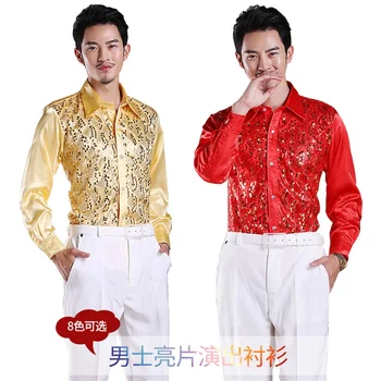 

high quality new Men's glittering sequined shirt shirt stage performance clothing dance gala hosted chorus Shirts