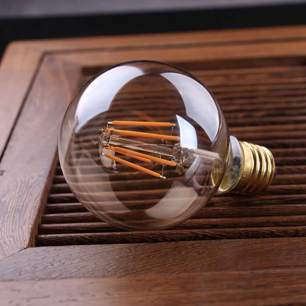 Винтажный светодиодный светильник с длинной нитью накаливания, золотой оттенок, глобус Эдисона G80, 6 Вт 2200 к, ретро декоративная лампа, с регулируемой яркостью