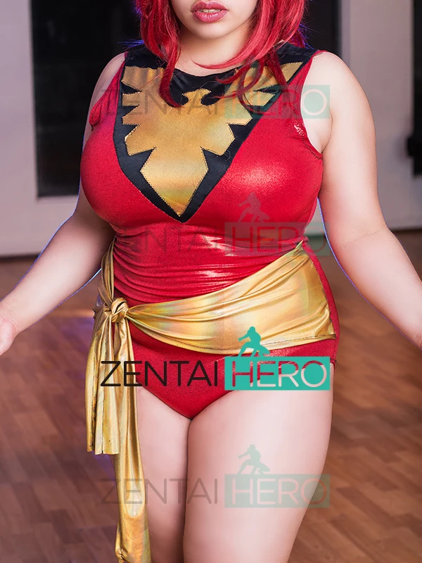 

Free Shipping Sexy Shiny Red X- Men Jean Grey Costume Dark Phoenix Cosplay Costume Shiny Metallic Leotard Halloween Costume