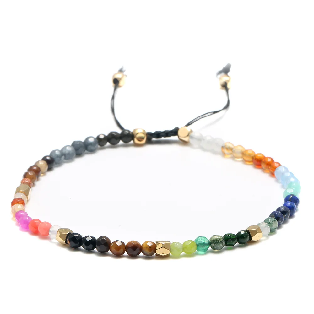 Qilmily Bohemia 3mm 7 Chakra Crystal Bracelets Yoga Healing Balance Bangles For Women Reiki