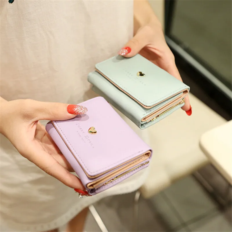 

2018 Fashion Women Short Solid Colour Portable Wallet Casual Coin Purse Cute Black And Purple Small Bag