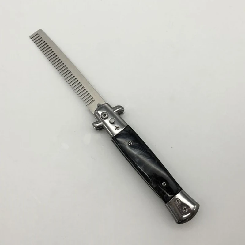 Pro Automatic Foldable Knife Comb Hair Trimmer butterfly Mens Pocket Comb stainless steel spring jump Brush Salon Beauty Tool 5