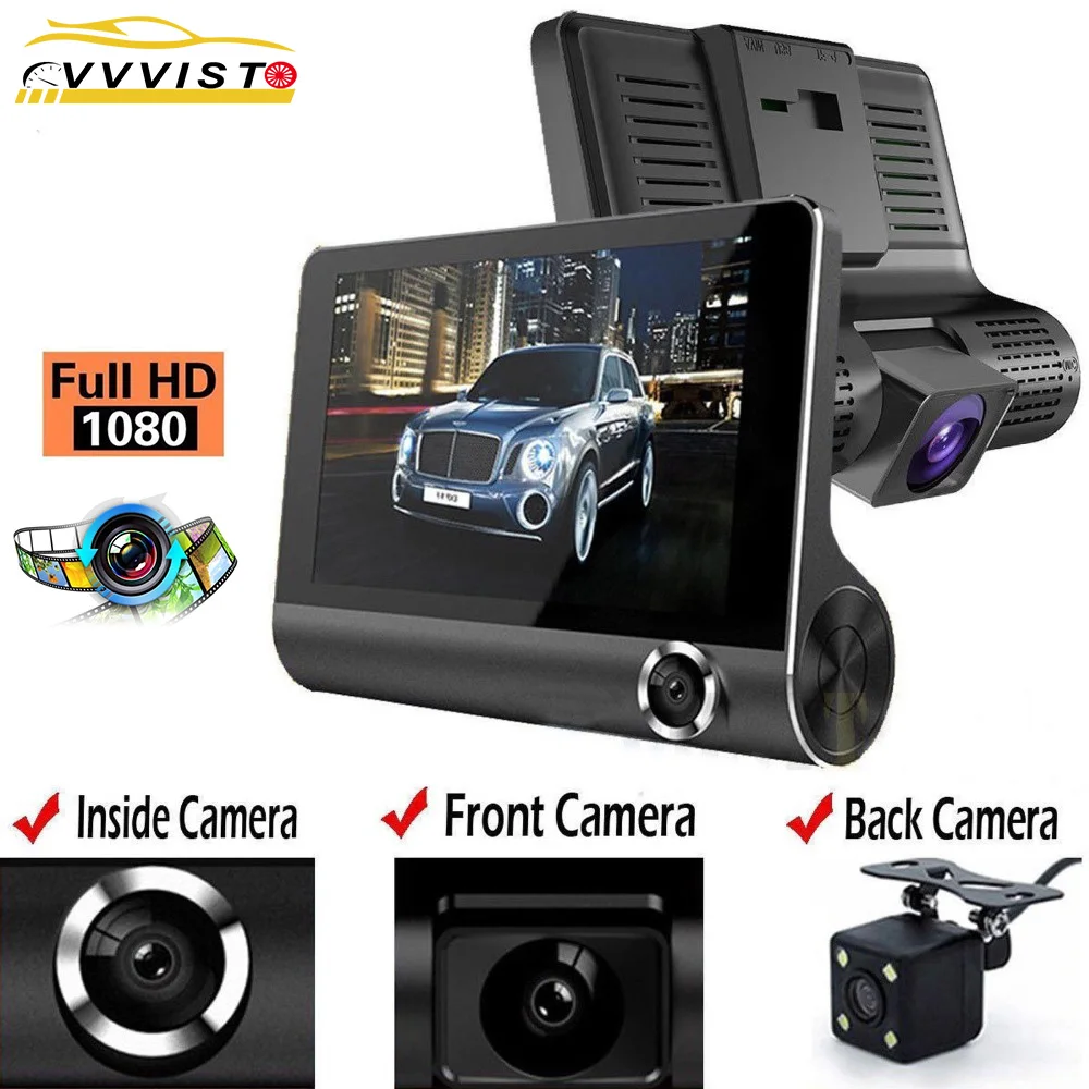 VVVIST Dvr Dash Автомобильная камера видео рекордер s 4 дюймов 3 камеры объектив заднего