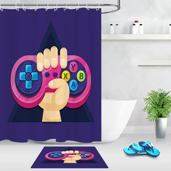 

Cute Pink Gamepad Play Game Purple Colorful Shower Curtain Bathroom Curtains Waterproof Polyester Fabric for Bathtub Home Decor