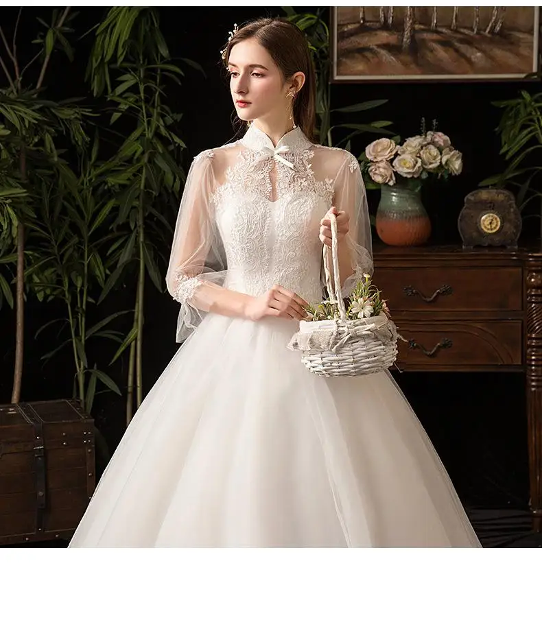 vintage wedding dresses 2022 New High Neck Three Quarter Sleeve Wedding Dress Sexy Illusion Lace Applique Plus Size Vintage Bridal Gown Robe De Mariee L reception dress for bride