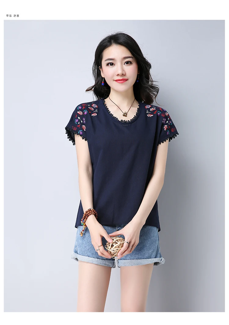 new summer women blouse shirt fashion casual o-neck female ladies tops floral embroidery solid women's clothing 0284 40