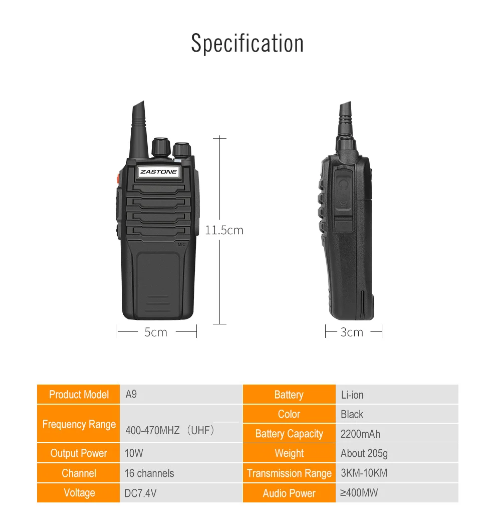 Zastone A9 10 Вт коммуникационное оборудование UHF 400-480 МГц портативный приемопередатчик Walkie Talkie CB радио портативная рация