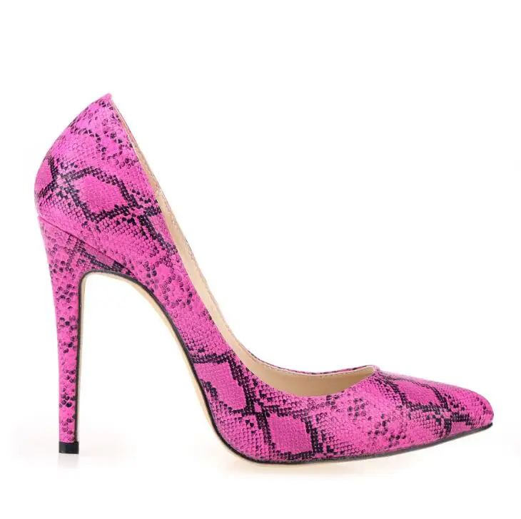 Женские туфли-лодочки; Змеиный узор зебры леопарда; обувь с острым носком на тонком каблуке; женская обувь на платформе; дизайнерская обувь; роскошная женская обувь - Цвет: Rose red snake