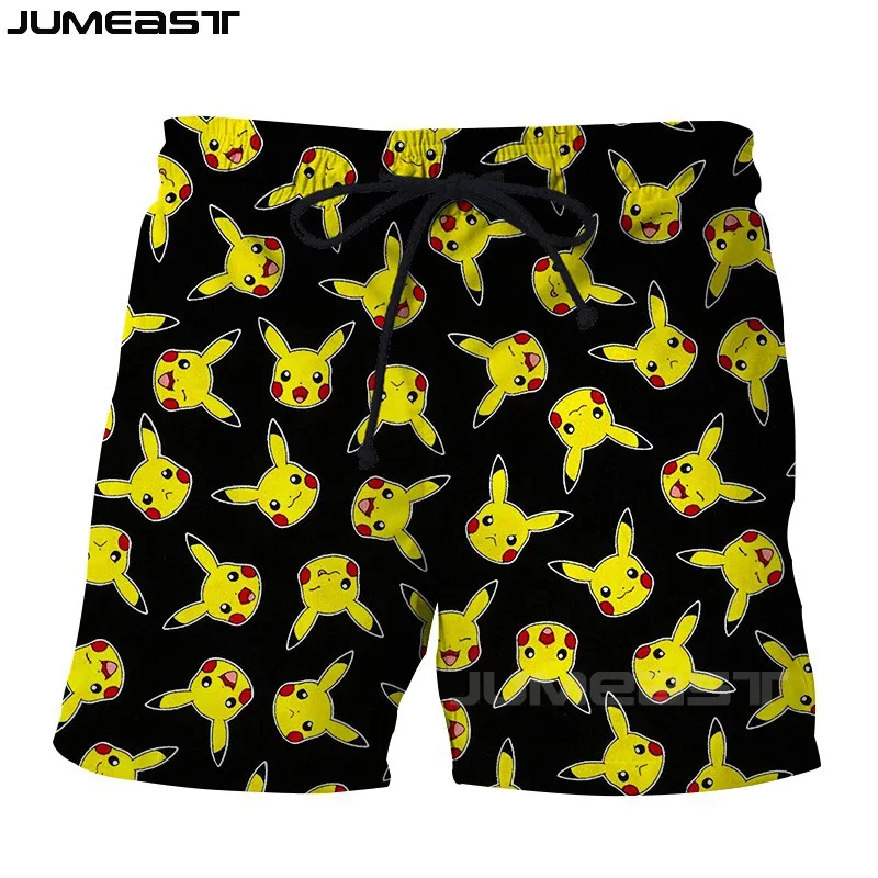 Бренд Jumeast, мужские/женские шорты с 3D рисунком покемона Пикачу, летние быстросохнущие пляжные повседневные спортивные штаны, короткие штаны