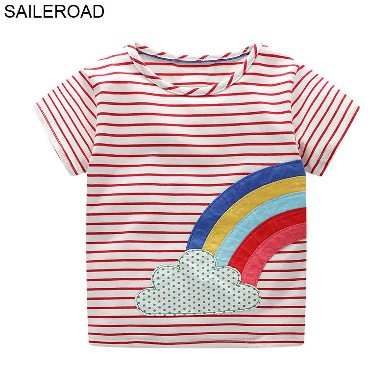 SAILEROAD/футболки для девочек с аппликацией жирафа; детская одежда; топы для девочек с единорогом; детская одежда с короткими рукавами; camiseta nina - Цвет: 6096 same picture