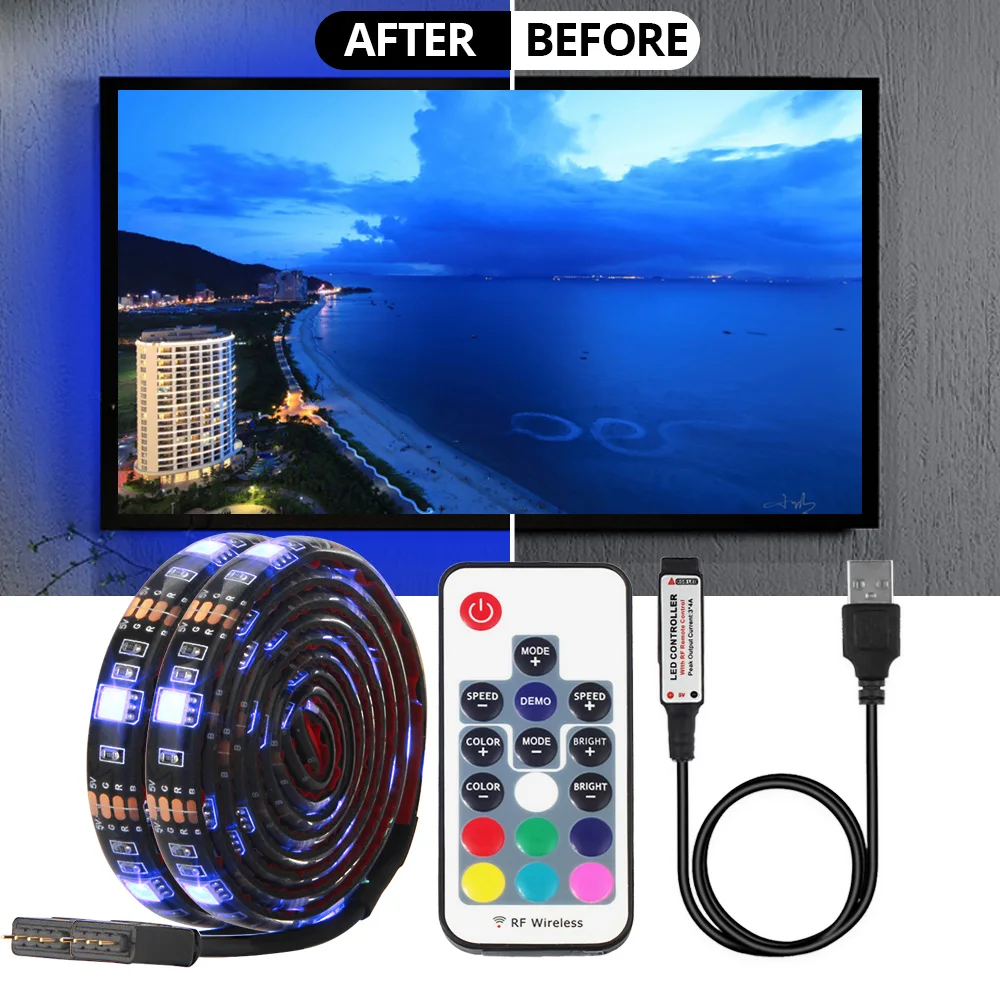 

17Key Remote USB LED strip 5050 RGB 50CM 1M 2M Bluetooth APP Control Mini 3Key controller Flexible Led Light TV Background Light