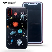 Tronsnic Universe Phone Case For iPhone 6 6S plus 7 Plus 8 Plus Astronaut Cute Case for iPhone X Relief Planet Stars Cover Black