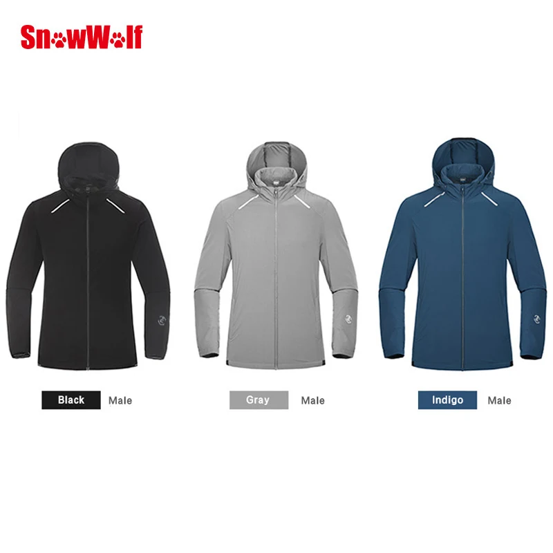 SnowWolf 2019 الرجال في الهواء الطلق الشمس واقية المشي مقنعين سترة المياه طارد عالية مرونة الجلد الملابس