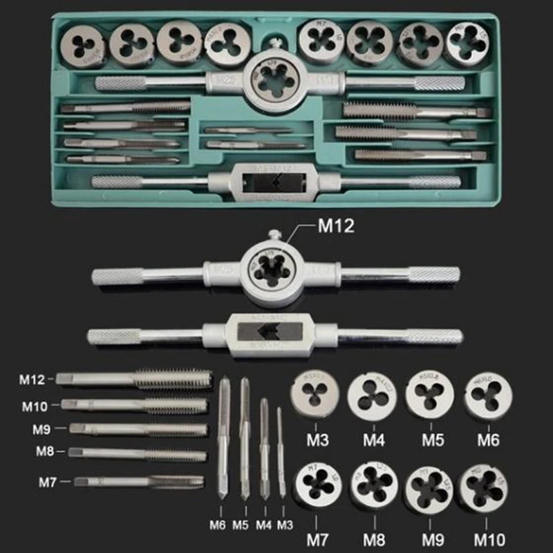 QUK  Wrench Hand Tap And Die Set Hand Spiral Point Straight Fluted Screw Traight Taper Reamer Alloy Metal Tools 1220Pcs M3M122