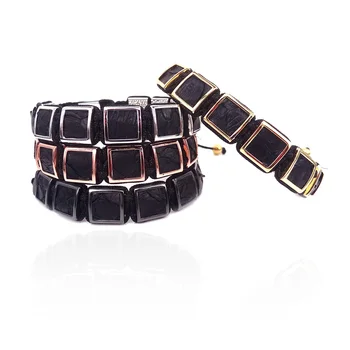 

Black Python Leather Square Bead Bracelet for European Saudi Women Men Custom Logo Bracelet,Best luxury Jewelry Gift