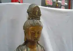 22 "Китайский медь латунь Буддизм Кван-инь Бодхисаттва скульптура слона