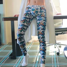 Новинка зимы, мужские теплые кальсоны, термобелье, штаны, сексуальные, низкая талия, хлопок, колготки, леггинсы, с принтом, длинное нижнее белье