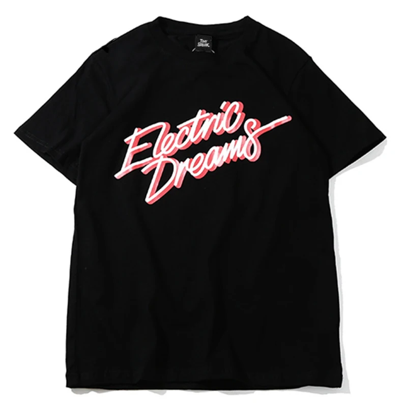 2018 Для мужчин футболка хип-хоп Электрический мечты лет модная футболка Винтаж футболка для хип хопа Лето 100% хлопок белый прин Футболка Топ