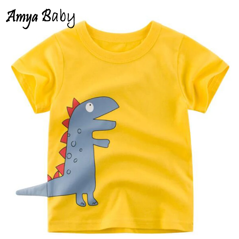 

Amya Baby Kids Tshirts For Boys 100% Cotton Cartoon Dinosaur Birthday Children Clothing Toddler Boy Tops Tees Shirts Kids Tshirt