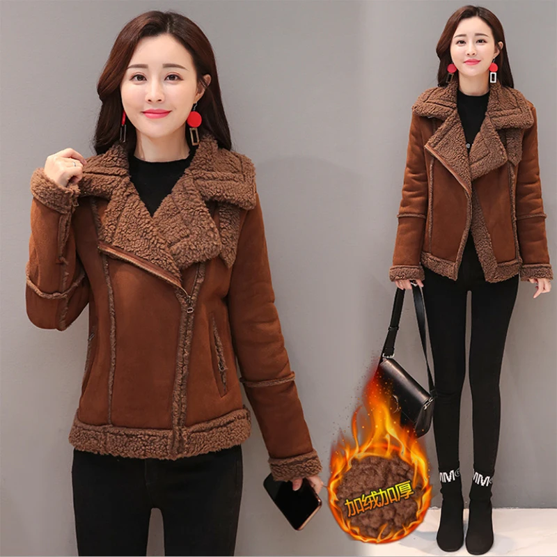 2018 New Women Winter Lambswool Suede Jacket Thicken Coat Warm Long