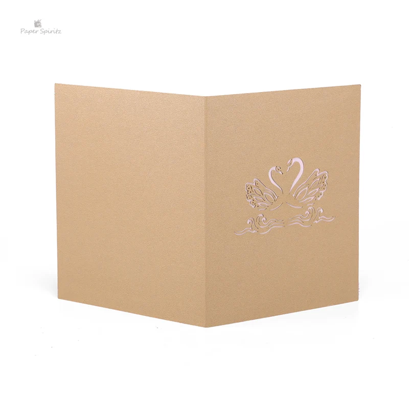 PAPER SPIRITZ Swan 3D laser Paper Pop Up Card With Blank Envelope Invitations Greeting Cards Gift Thanks You Happy Invitation