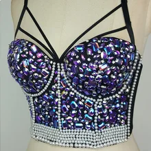 Высокое качество ручной работы сексуальный полосатый ночной клуб бюстгальтер Топ кристалл горный хрусталь вышитые майка украшенный жемчугом бюстье обрезанный Топ